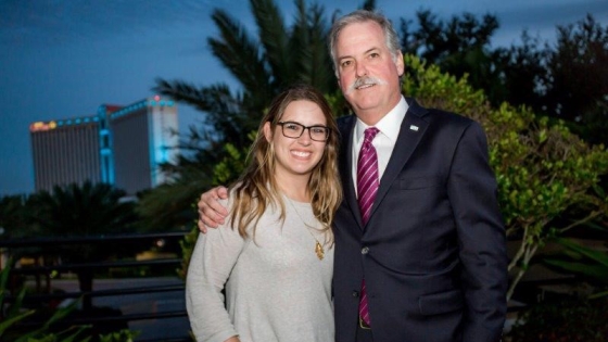 Christin Lewis and her father Richard Mattingly at an outdoor venue Christin Lewis and father Richard Mattingly
